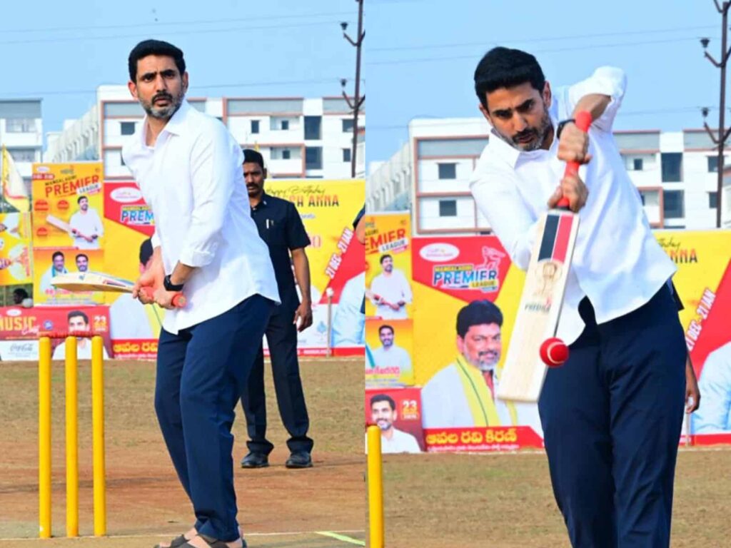 Nara Lokesh Shows Off Batting Skills at Mangalagiri Premier League