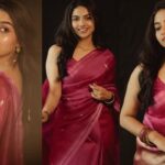 Mamitha Baiju Radiates Elegance in Red Saree